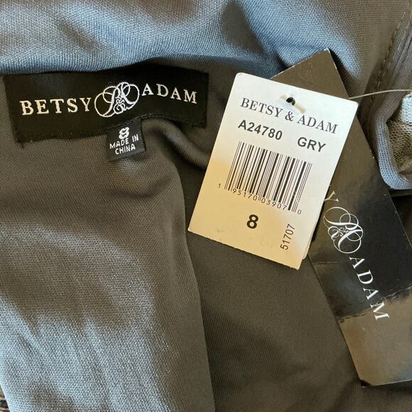 Betsy & Adam Sequined Lace Cocktail Dress Size 8 Blue Draped Back Midi Sheath - Picture 10 of 14